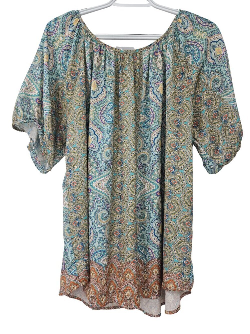 Sundance Paisley Peasant Blouse Top Blue Green Womens Size XL Preppy Boho Hippie